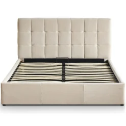 Lit double Luftani avec sommier relevable 160x200cm Velours Beige