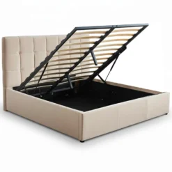 Lit double Luftani avec sommier relevable 160x200cm Velours Beige