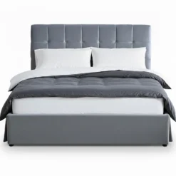 Lit double Luftani avec sommier relevable 160x200cm Velours Argent