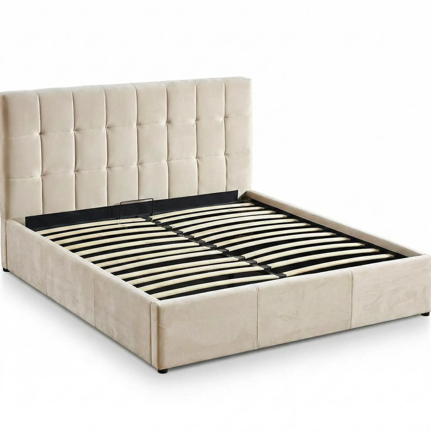 Lit double Luftani avec sommier relevable 180x200cm Velours Beige