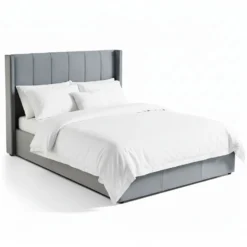 Lit double Magorial avec sommier relevable 140x190cm Velours Gris