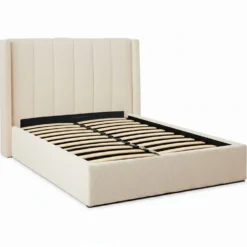 Lit double Magorial avec sommier relevable 140x190cm Tissu bouclette Crème