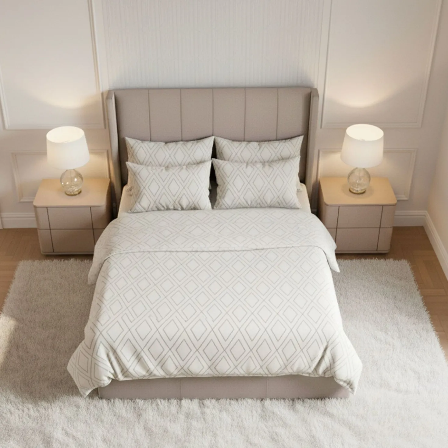 Lit double Magorial avec sommier relevable 140x190cm Velours Taupe