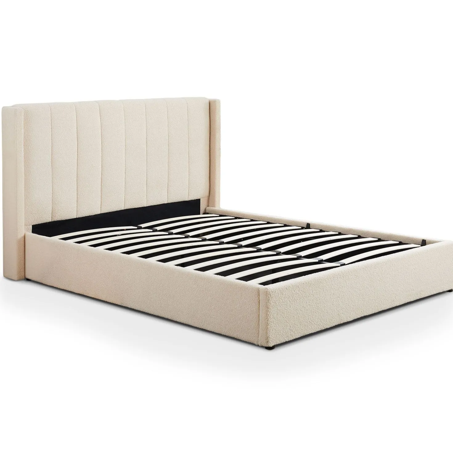 Lit double Magorial avec sommier relevable 180x200cm Tissu Bouclette Crème