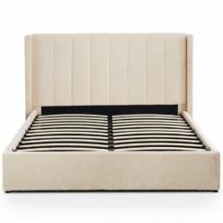 Lit double Magorial avec sommier relevable 180x200cm Tissu Bouclette Crème