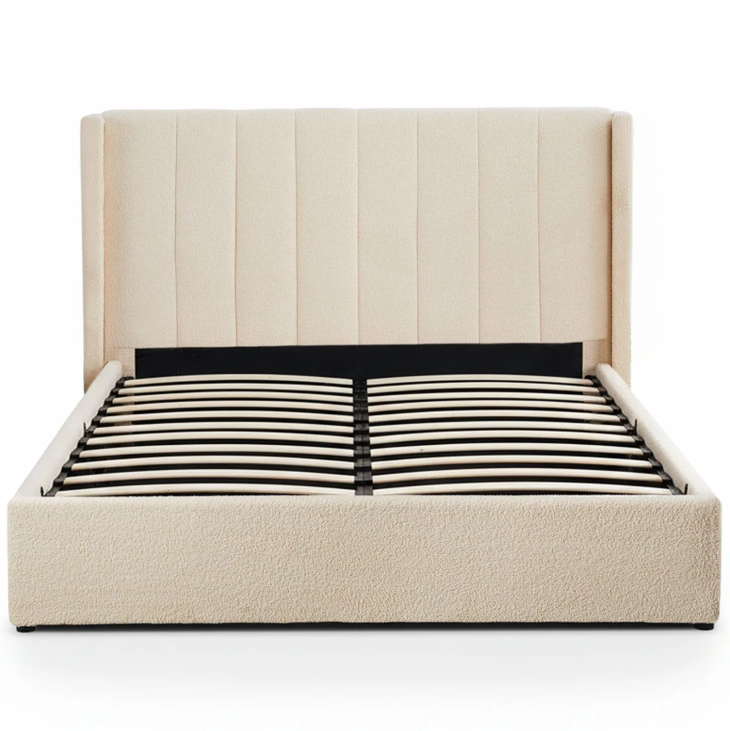 Lit double Magorial avec sommier relevable 180x200cm Tissu Bouclette Crème