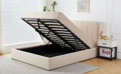 Lit double Magorial avec sommier relevable 160x200cm Tissu Bouclette Crème