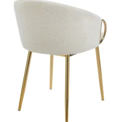 Lot de 6 chaises arrondies et matelassées Patricia Métal doré et Tissu Beige