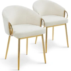 Lot de 2 chaises arrondies et matelassées Patricia Métal doré et Tissu Beige