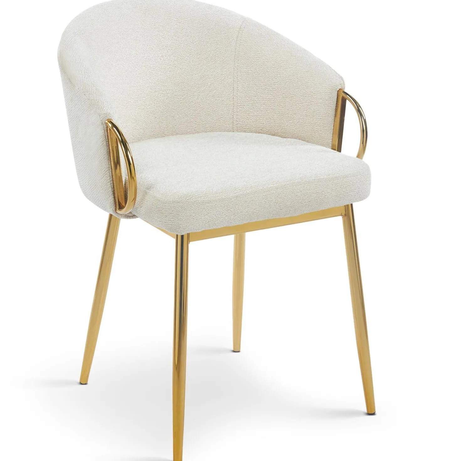 Lot de 2 chaises arrondies et matelassées Patricia Métal doré et Tissu Beige