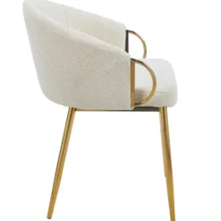 Lot de 4 chaises arrondies et matelassées Patricia Métal doré et Tissu Beige