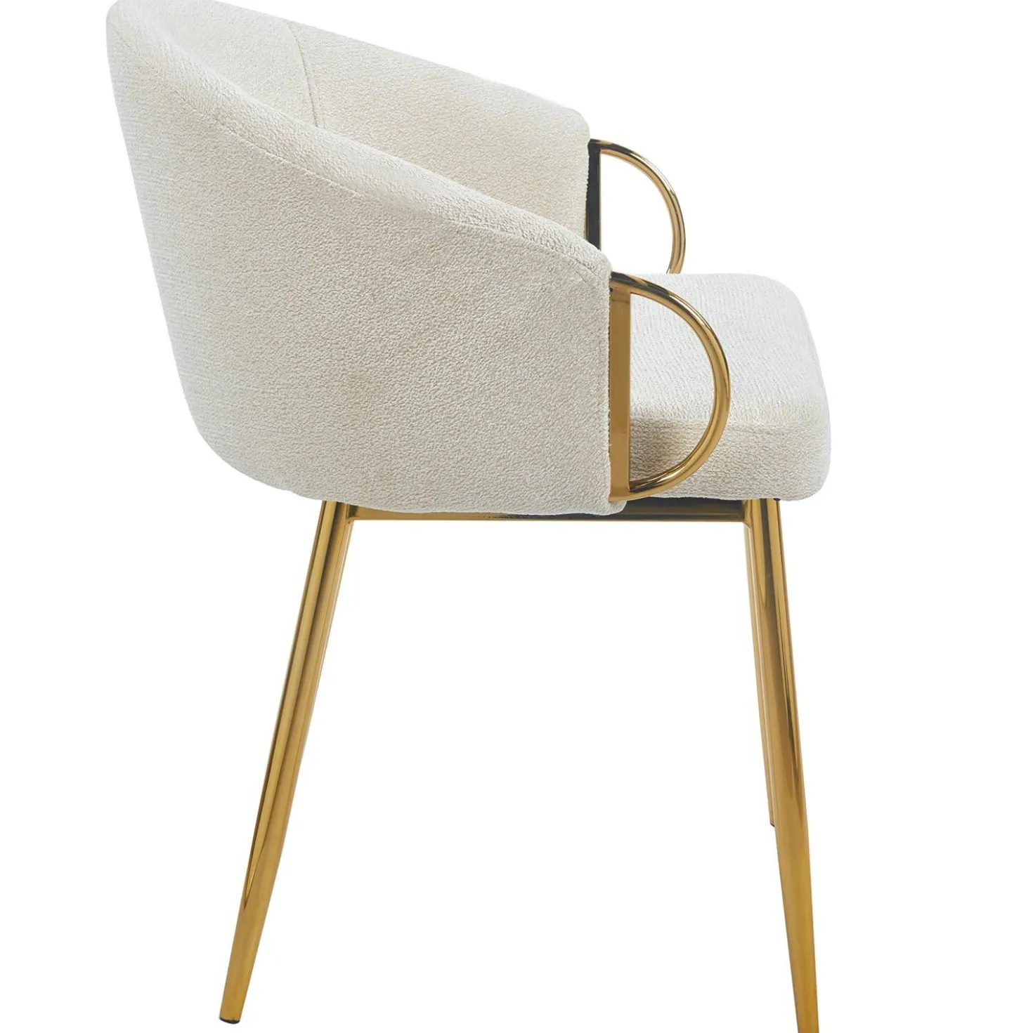 Lot de 4 chaises arrondies et matelassées Patricia Métal doré et Tissu Beige