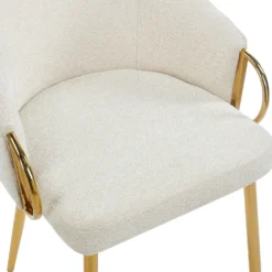 Lot de 4 chaises arrondies et matelassées Patricia Métal doré et Tissu Beige