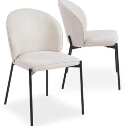 Lot de 2 chaises arrondies et matelassées Isabeau Métal Noir et Tissu Beige