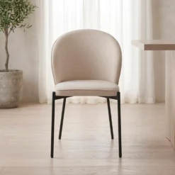 Lot de 2 chaises arrondies et matelassées Isabeau Métal Noir et Tissu Beige