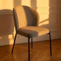 Lot de 2 chaises arrondies et matelassées Isabeau Métal Noir et Tissu Gris