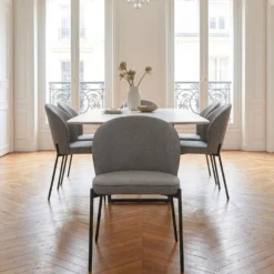 Lot de 2 chaises arrondies et matelassées Isabeau Métal Noir et Tissu Gris