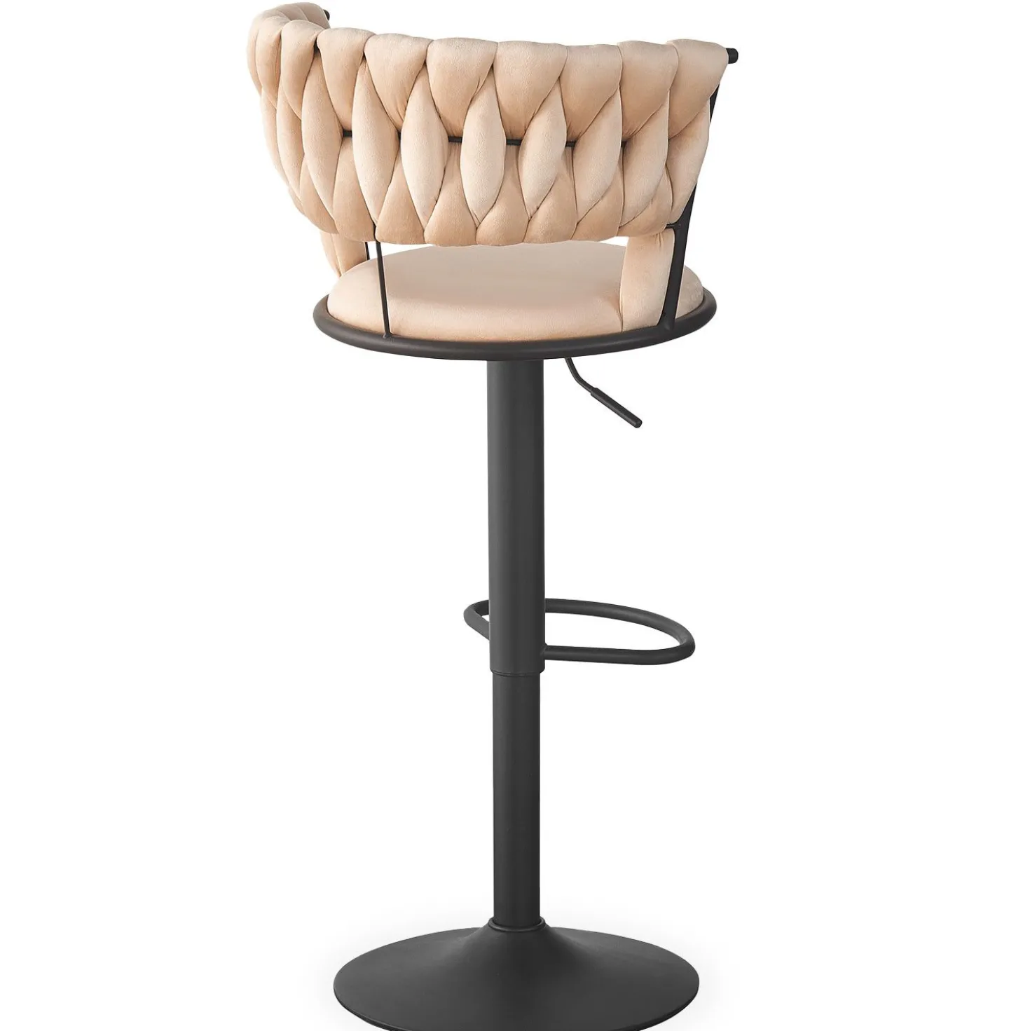 Lot de 2 chaises de bar dossier arrondi style maillage Xenox Velours Beige et Métal Noir