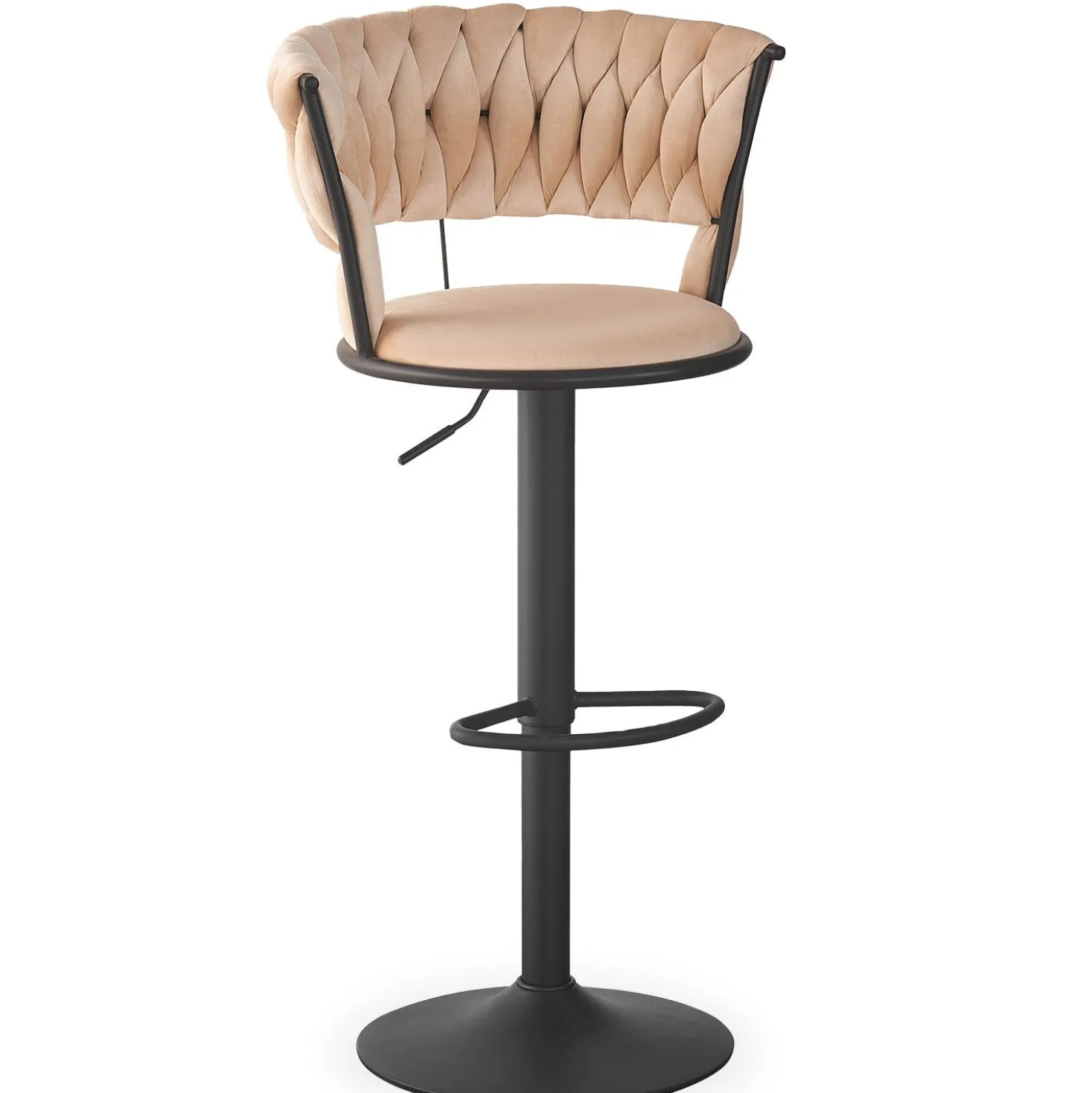Lot de 2 chaises de bar dossier arrondi style maillage Xenox Velours Beige et Métal Noir