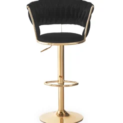 Lot de 2 chaises de bar dossier arrondi style maillage Xenox Velours Noir et Métal Or