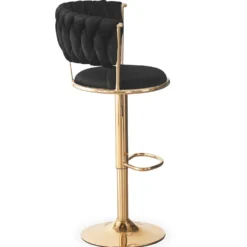 Lot de 2 chaises de bar dossier arrondi style maillage Xenox Velours Noir et Métal Or
