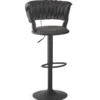 Lot de 2 chaises de bar dossier arrondi style maillage Xenox Velours Gris et Métal Noir