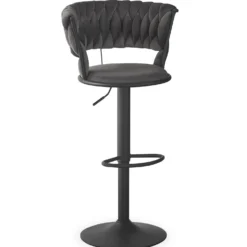Lot de 2 chaises de bar dossier arrondi style maillage Xenox Velours Gris et Métal Noir