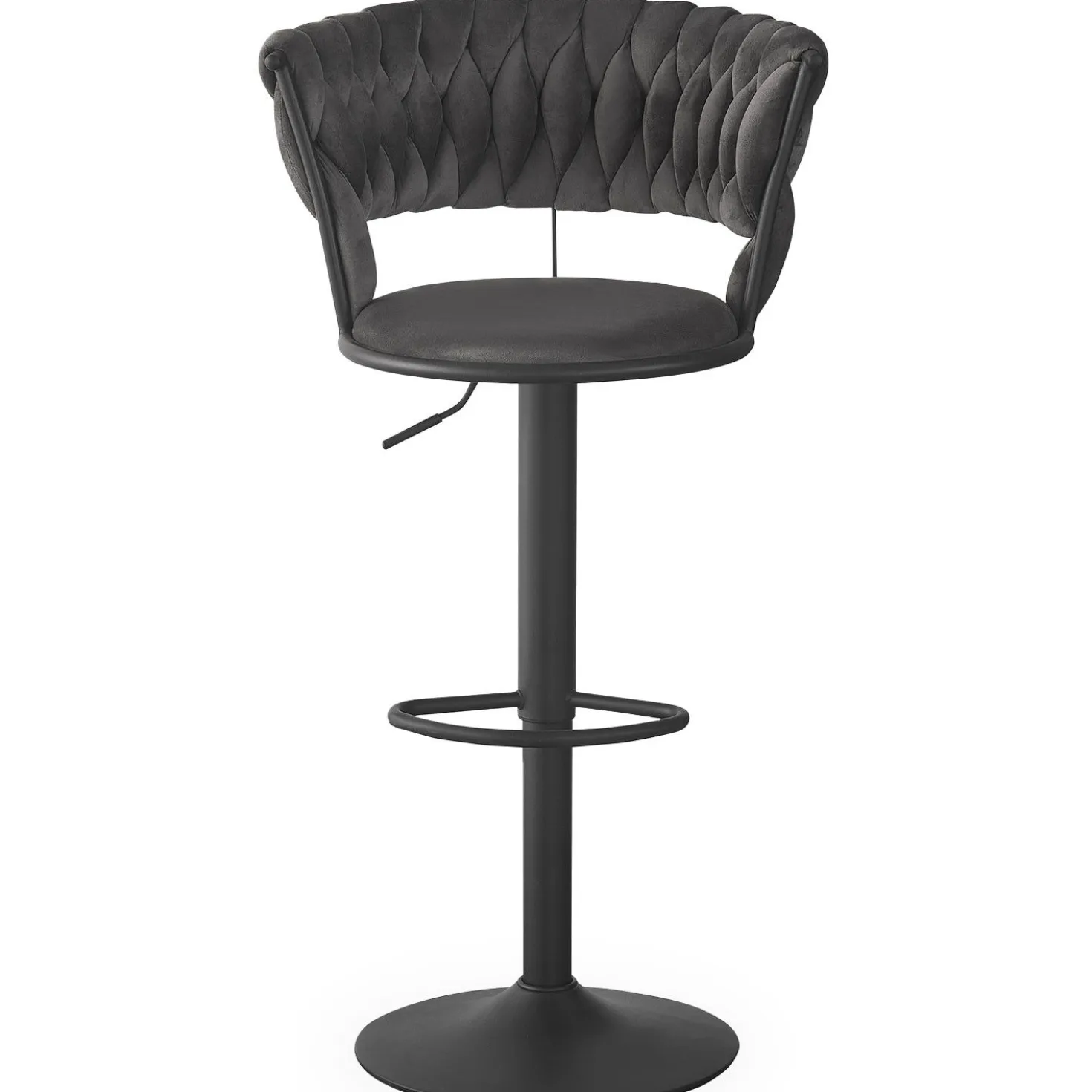 Lot de 2 chaises de bar dossier arrondi style maillage Xenox Velours Gris et Métal Noir
