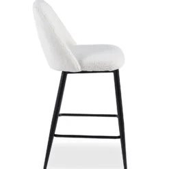 Lot de 2 chaises de bar Ecuador Métal Noir et Tissu bouclette Crème