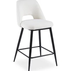 Lot de 2 chaises de bar Ecuador Métal Noir et Tissu bouclette Crème