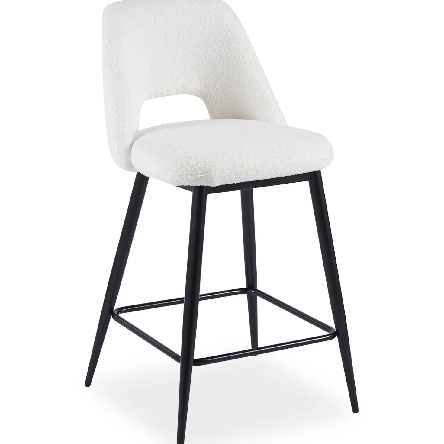 Lot de 2 chaises de bar Ecuador Métal Noir et Tissu bouclette Crème
