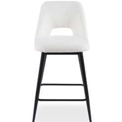 Lot de 2 chaises de bar Ecuador Métal Noir et Tissu bouclette Crème