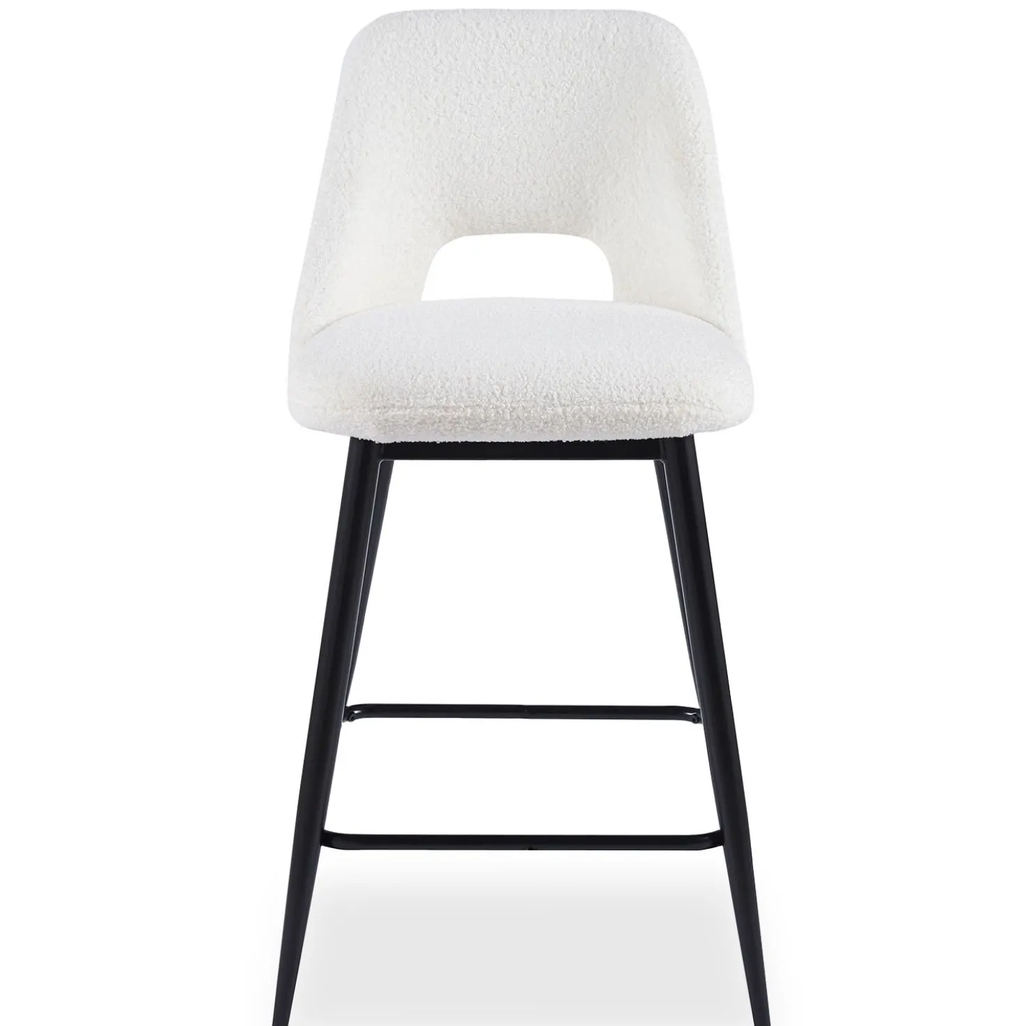 Lot de 2 chaises de bar Ecuador Métal Noir et Tissu bouclette Crème