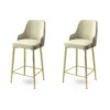 Lot de 2 chaises de bar Nairis Velours Crème et Métal Or
