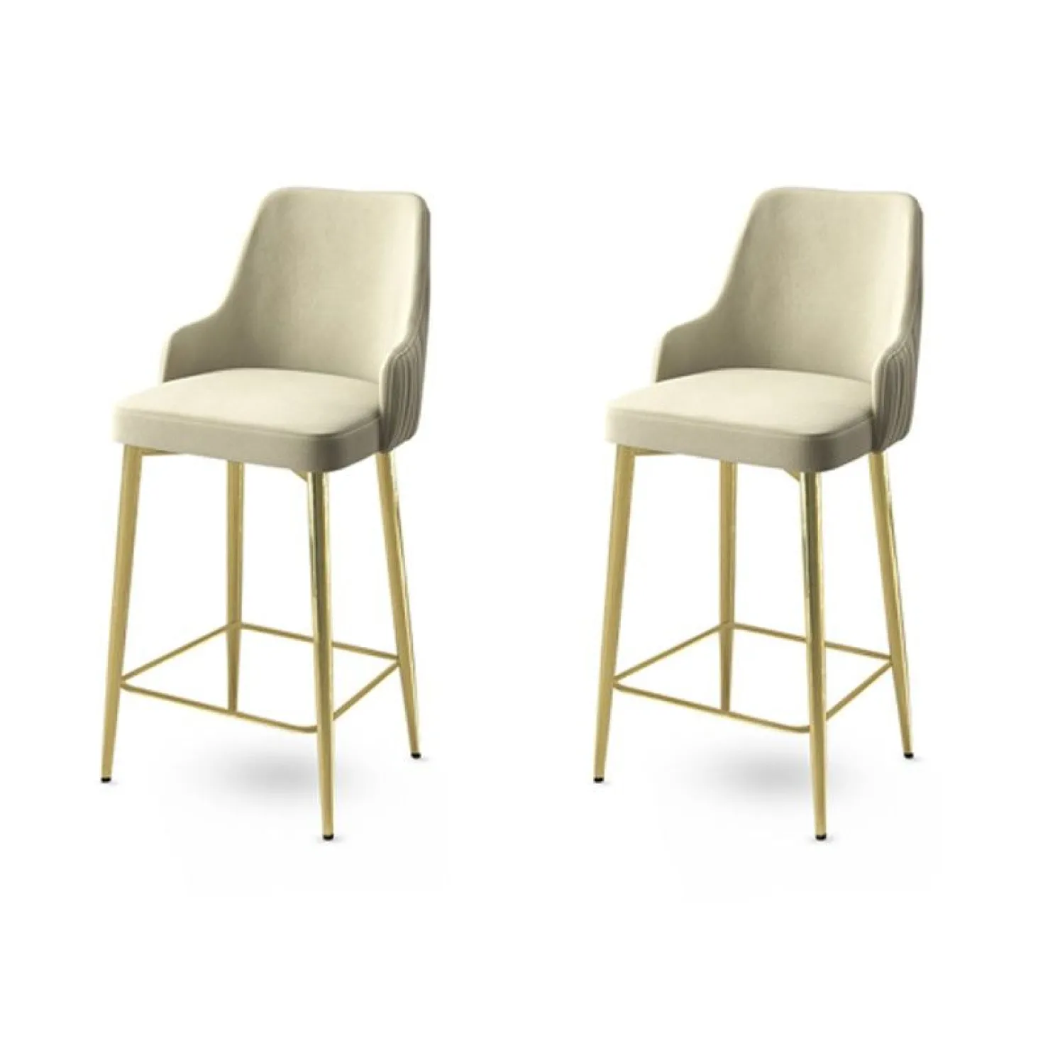 Lot de 2 chaises de bar Nairis Velours Crème et Métal Or
