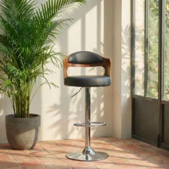Lot de 4 chaises de bar Ruben Bois Noisette et Simili Noir