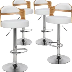 Lot de 4 chaises de bar Ruben Chêne clair et Simili Blanc