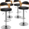 Lot de 4 chaises de bar Ruben Chêne clair et Simili Noir