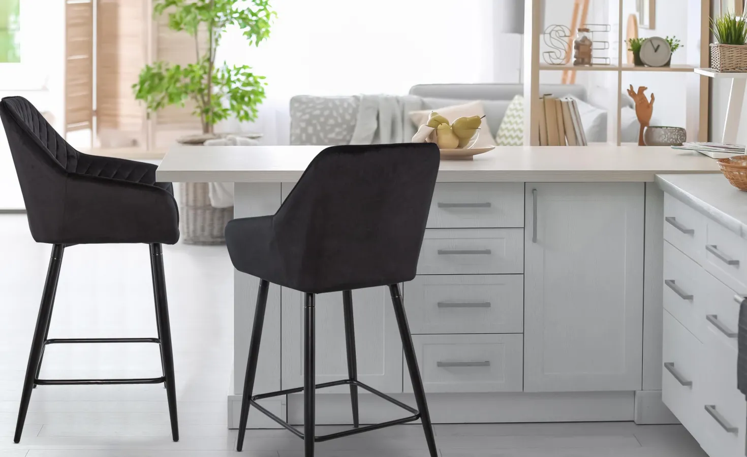 Lot de 2 chaises de bar Veronika Velours Noir
