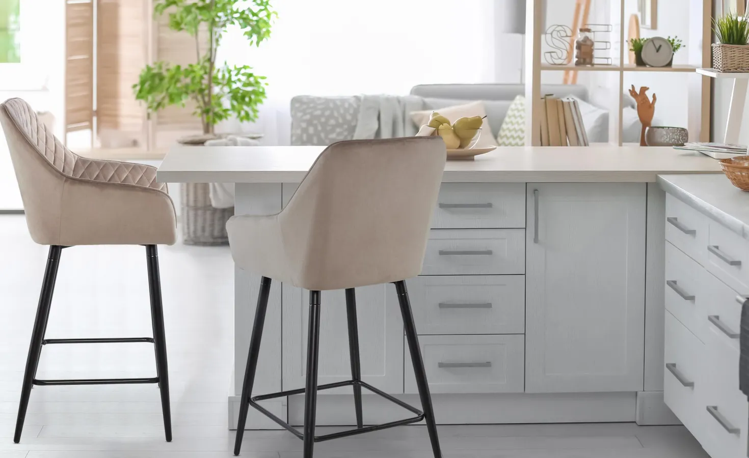 Lot de 2 chaises de bar Veronika Velours Taupe