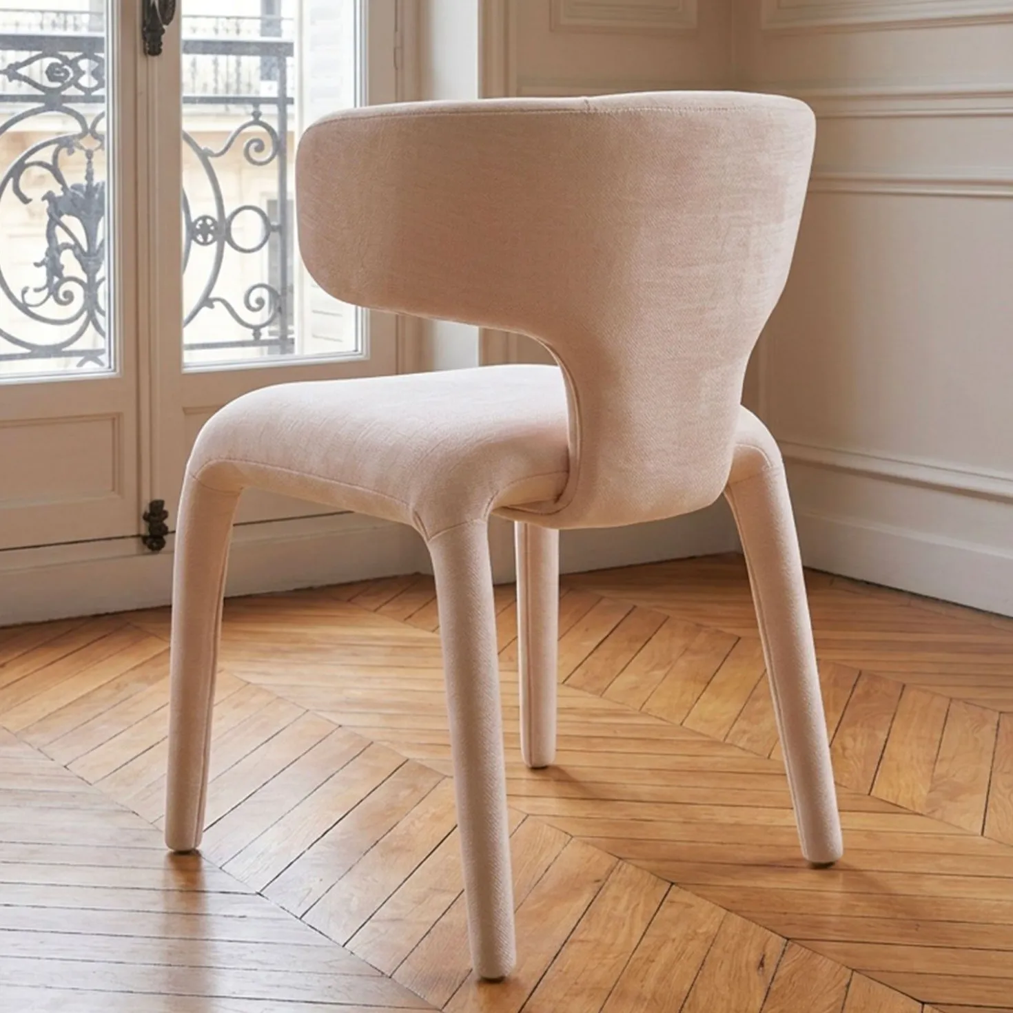 Lot de 2 chaises design dossiers arrondis Cotony Tissu Beige