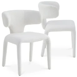 Lot de 2 chaises design dossiers arrondis Cotony Tissu bouclette Blanc