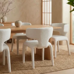 Lot de 2 chaises design dossiers arrondis Cotony Tissu bouclette Blanc