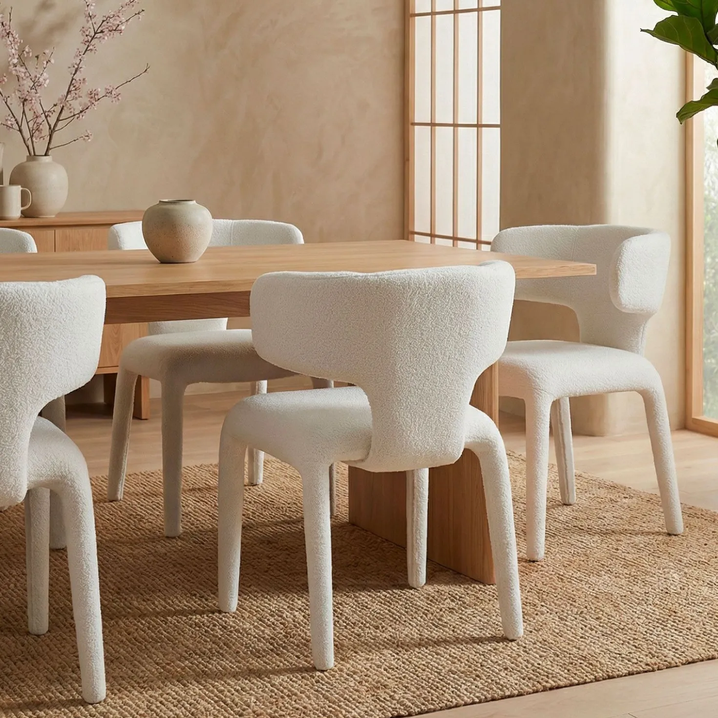 Lot de 2 chaises design dossiers arrondis Cotony Tissu bouclette Blanc