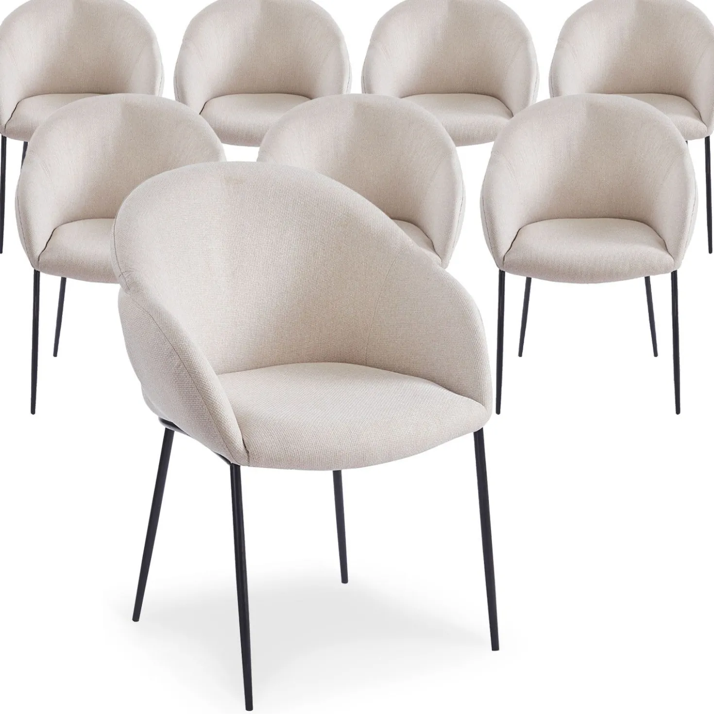 Lot de 8 chaises design enveloppant Ingrid Tissu beige