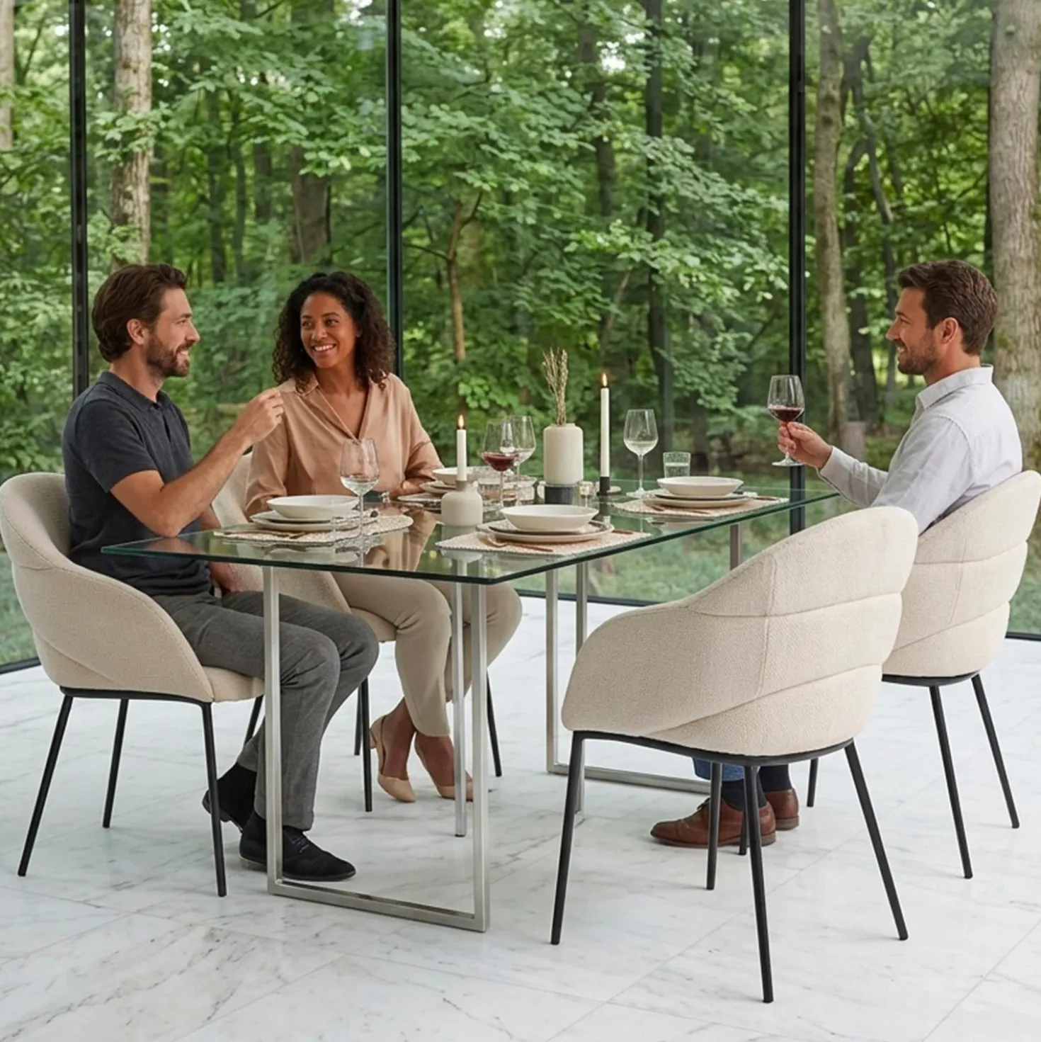 Lot de 4 chaises design enveloppant Ingrid Tissu beige
