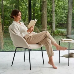 Lot de 4 chaises design enveloppant Ingrid Tissu beige