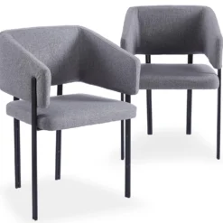 Lot de 2 chaises design et matelassées Isaure Métal Noir et Tissu Gris