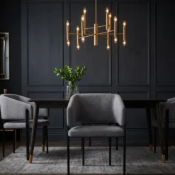 Lot de 2 chaises design et matelassées Isaure Métal Noir et Tissu Gris