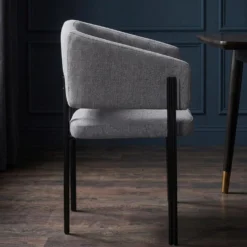 Lot de 2 chaises design et matelassées Isaure Métal Noir et Tissu Gris